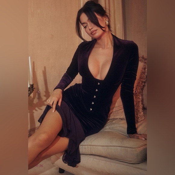 House of CB Dahna Dark Purple velvet corset dress - Picture 7 of 16